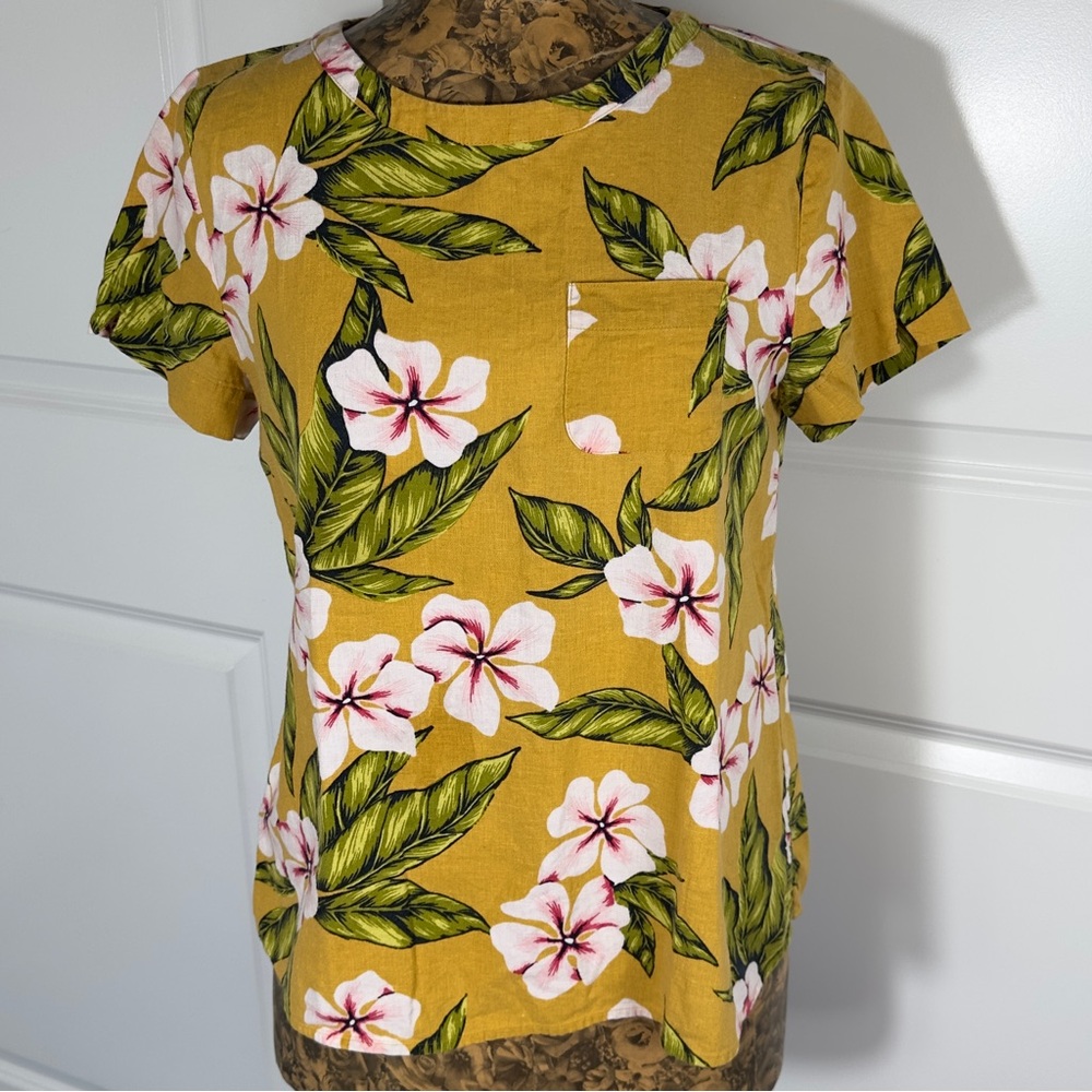 Van Heusen Mustard Yellow Floral Pocket Tee